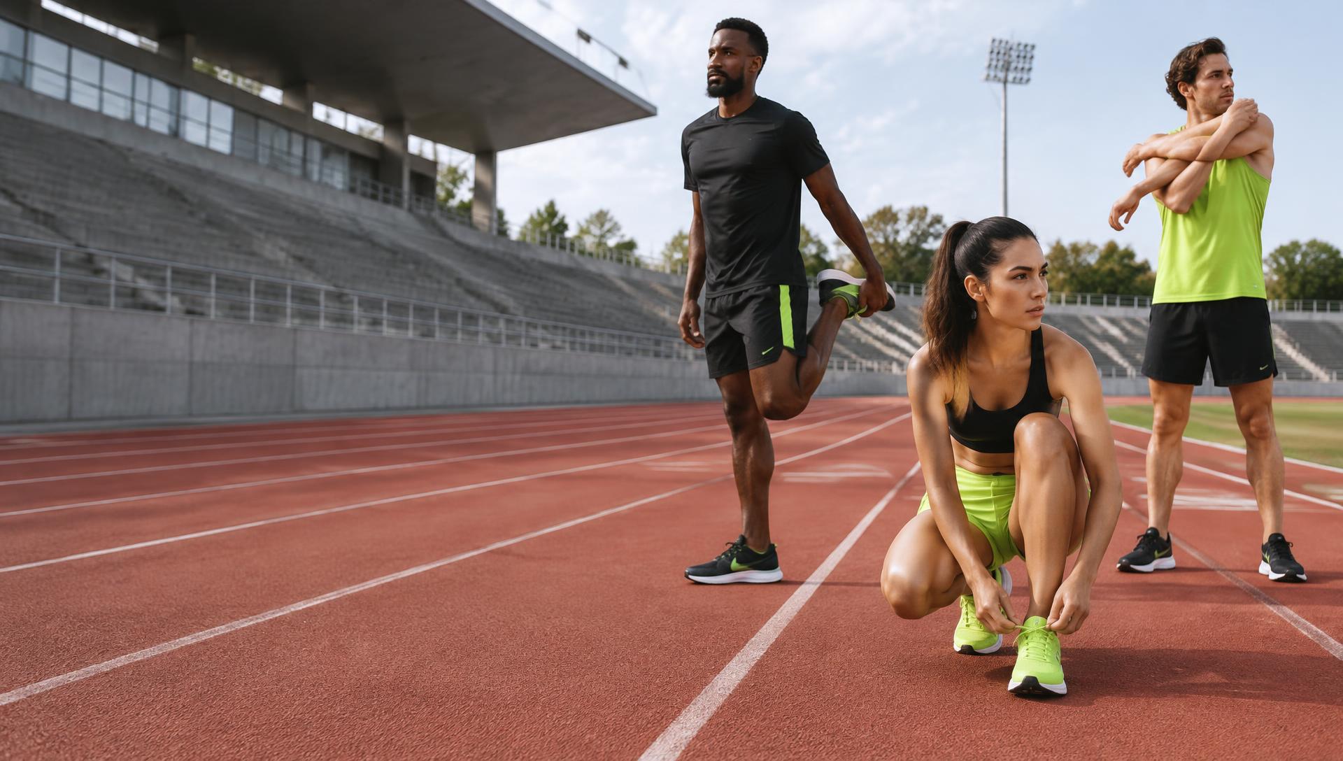 Athletes training on a running track